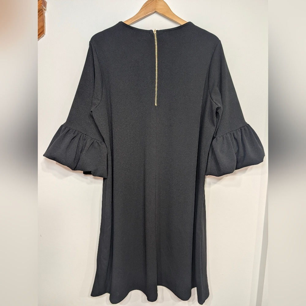 Nina Leonard Women's 2XL Puff Sleeve Midi Black Dress Relaxed Fit - Picture 3 of 7